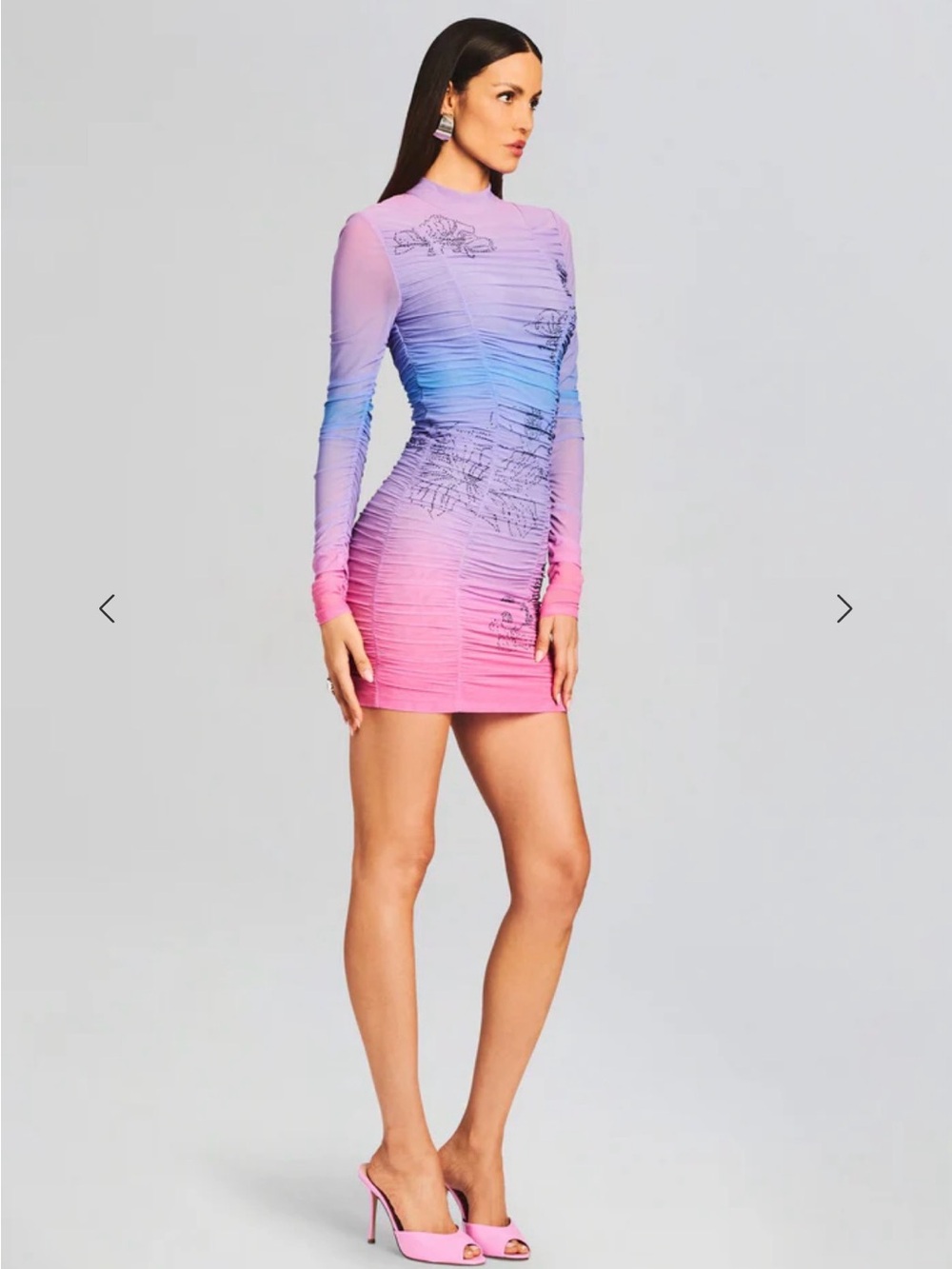 NWT Rococo Sand Blake Ruched Ombre Rhinestone Mini Dress Size Small - Picture 2 of 8